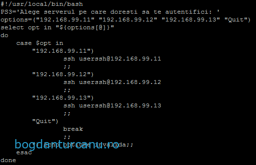 Bash meniu interactiv logare ssh