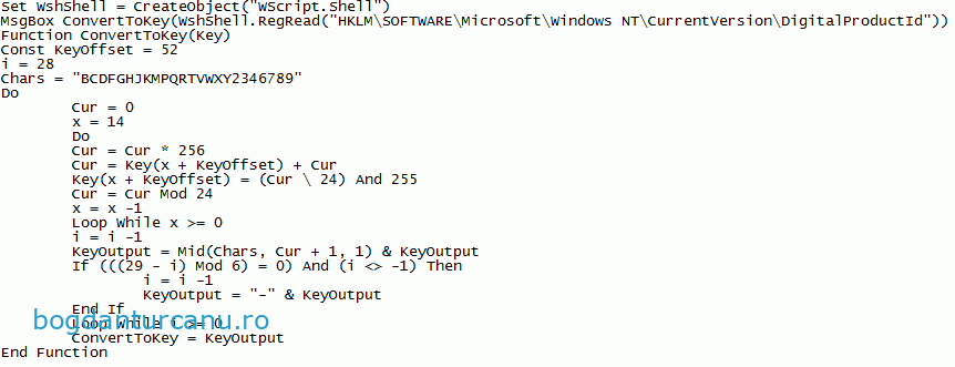 Windows – Script VBS pentru aflare Product Key