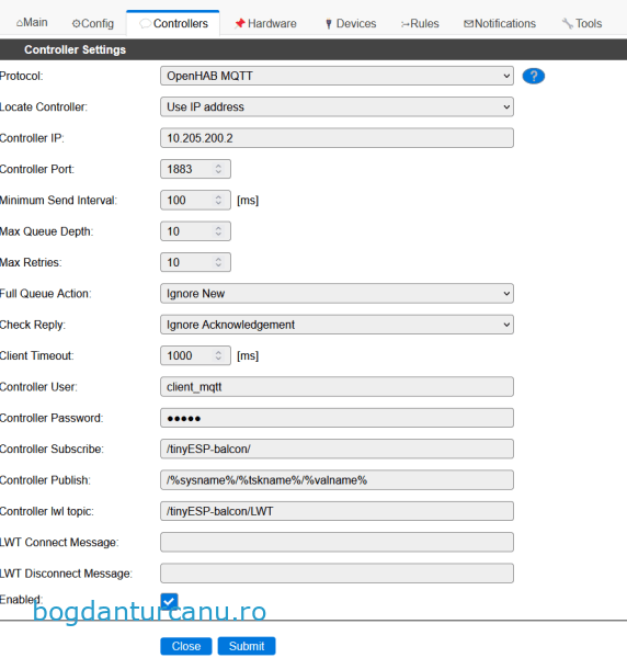 TinyESP configurare MQTT