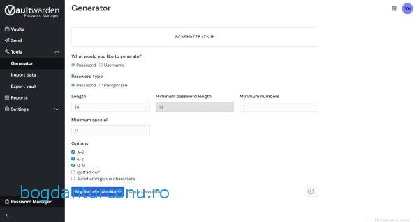 Manager de parole - Vaultwarden pe server propriu